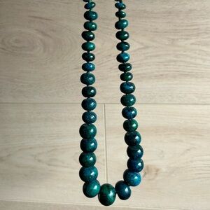 Chrysocolla Azurite Graduated Beaded Knotted Stone Necklace, 18”
